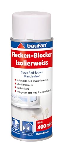 baufan Flecken-Blocker Isolierweiss 400ml | weiß deckend | schnell trocknend | isoliert Fett, Ruß, Wasserflecken etc. | auch gegen Rostflecken