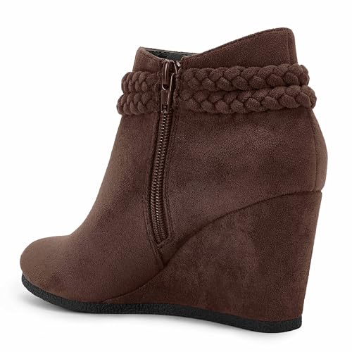 Image of Fashare Womens Wedge Ankle Boots Braided Fringe Strap Western Heeled Fall Booties Dress Shoes