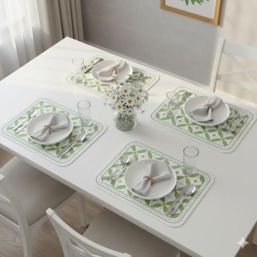 Image of YELONA Light Green Faux Leather Dining Table Placemats - Set of 4 | Heat & Stain Resistant PU Table Mats | Easy to Clean & Durable | Perfect for Office, Conference Tables & Home Decor