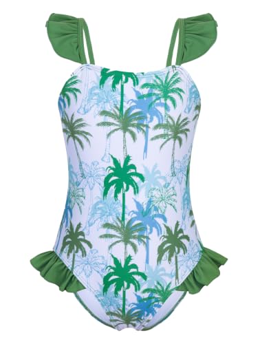 Image of DAXIANG Girls One Piece Ruffle Strap Swimsuit Quick Dry Mermaid Swimwear Beach Sport Bathing Suit for Toddler Kids 4-11 Years