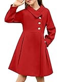 GRACE KARIN Girls Dress Coat Kids Wool Lapel Long Button Jackets Fall Winter Outerwear Red Peacoat with Pockets 8-10Y