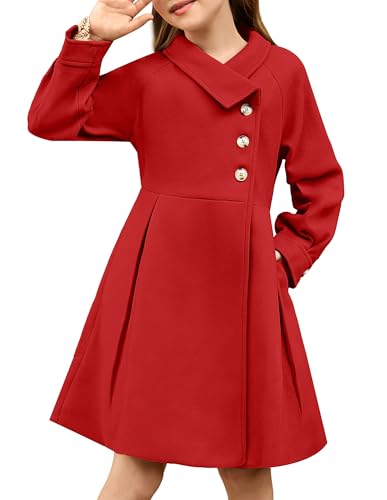 Image of GRACE KARIN Girls Dress Coat Kids Wool Lapel Long Button Jackets Fall Winter Outerwear Peacoat with Pockets 5-12Y
