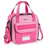 REDSHELL Tactical Lunch Box Kids, Large Insulated Lunch Bag for Girls, Cooler Lunchbag, Toddler Square Lunchbox, School Daycare Lunch Tote Pail with Water Bottle Holder Shoulder Strap, Rose Red