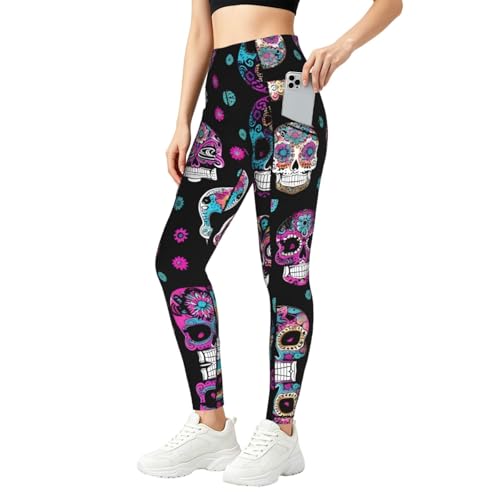 Leggings con estampado de calaveras para mujer, ideales para fitness, gimnasio y uso diario