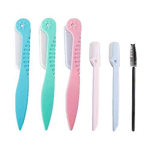 KAISHANE 6 PCS Eyebrow Razors Shaving Cheek Facial Hair Remover Foldable Trimmer Shaving Grooming Kit for women