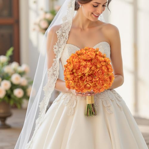 U'Artlines Mini Ranunculus Artificial Flowers Bouquet 20 PCS Citrus Orange - image 9