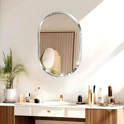 Image of Creative Arts n Frames 14x20 inch 5mm Thick Beveled Smooth Edges Frameless Wall Mount HD Mirror Home Office Hotel Decor for Living Restroom Bedroom Bathroom (Capsule Shape 14x20 inch HD Mirror)