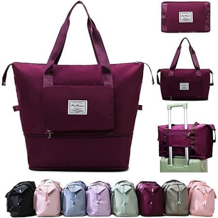 Foldable Duffle Bag for Travelling |Waterproof and Large Travel Bag for Women Luggage | Expandable & Multipurpose Large Capacity Weekender Carry Bag for Women Travel (Wine)-image-40
