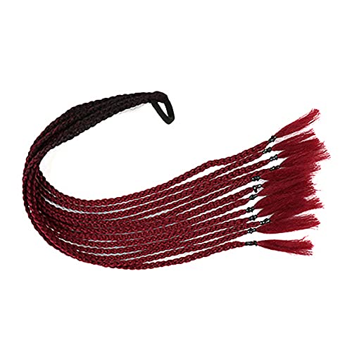 三つ編み エクステ 編み込み ウィッグ ポニーテール つけ毛 キッズ 大人 女性 男性 ヒップホップ ダンス ゴム で簡単装着 重ね付けOK 派手髪 ブレイズエクステ レッド Q37-B8