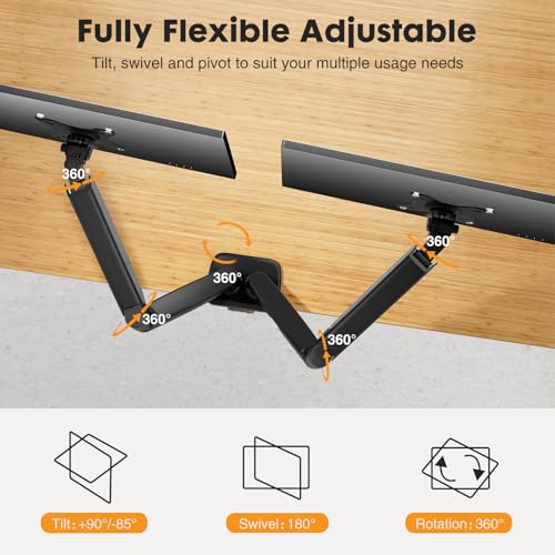 Image of DUMOS Dual Monitor Mount for Desk, Gas Spring Monitor Arm for 2 Monitors Max 32 Inches, Fully Adjustable Double VESA Mount with C-Clamp /Grommet Base, Holds Screen 17.6 lbs