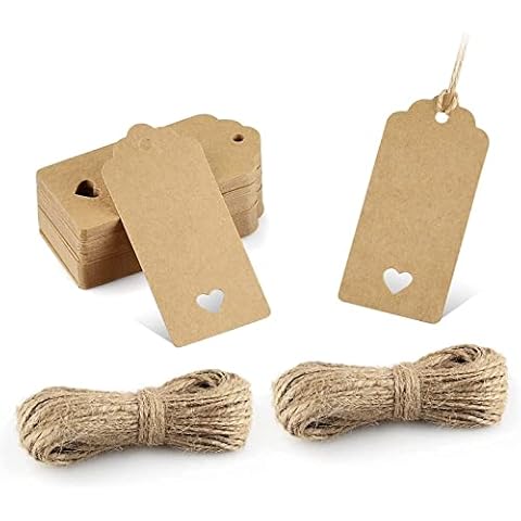 Gift Tags,100 PCS Kraft Paper Gift Tags with Free 100ft(30m) Natural Jute Twine for Christmas Holiday Gifts Wedding Favors Art Craft Cover