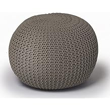 Urban Lifestyle Round Knit Pouf - Hand Woven Cotton, Taupe