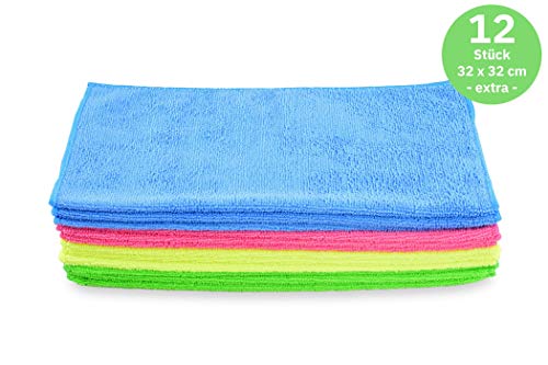 Hypafol Microfaser Handtücher | 12 St. | 32x32cm | pflegeleicht | Poliertuch, Putzlappen zur Oberflächen Reinigung | Microfasertuch gemischte Farben | Zur Autopflege, Gebäudereinigung, Gastronomie