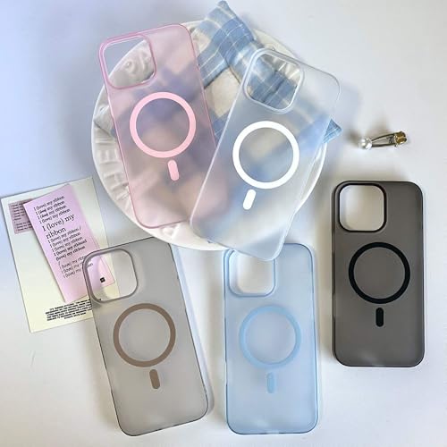 Image of DIZORO Matte Case for iPhone 15 Compatible with MagSafe, Camera Lens Full Protection, Shockproof Translucent Frosted TPU Soft Phone Cover, Anti-Fingerprint (Pink)