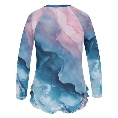 ALAZA Toddler Swimsuit Girl Bathing Suit Swimwear Rash Guard Pink Blue Marble Long Sleeve 3T3