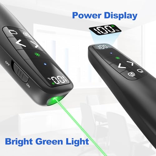 Image of Presentation Clicker & Case, Green Laser Power Display Presenter Remote | 2‑in‑1 USB /Type C Receiver, Rechargeable Red Laser Pointer Wireless Computer PowerPoint PPT Clickers for Mac /Windows