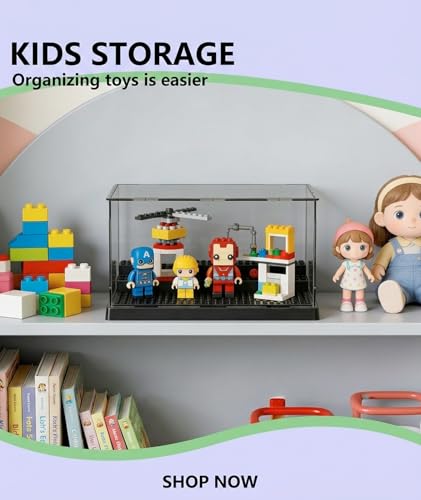 Image of Acrylic Display Case for Figures Dustproof, Acrylic Box Transparent, Clear Display Box with Building Base, Collection Bricks Storage Blocks Aciton Figure Showcase(Black)