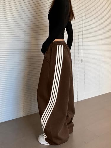 Image of EMMIOL Women's Y2K Baggy Barrel Striped Sweatpants High Waisted Wide Leg