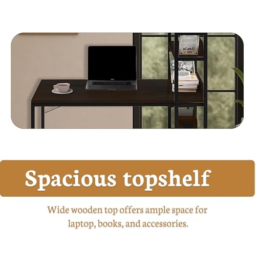 Image of Callas Computer Desk with Bookshelf - Modern Industrial Study Table with Storage Shelves for Home Office, Bedroom, or Study - Space-Saving Laptop Workstation Desk (ST-20-Black)