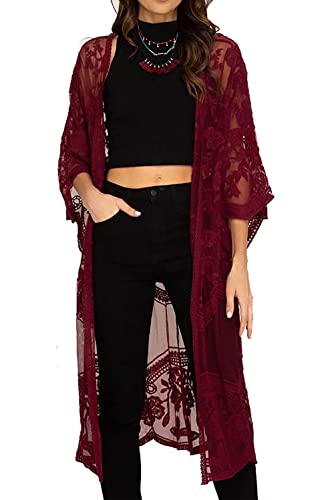 LikeJump Boho Kimono Vestido Cárdigan de Encaje para Mujer Traje de Baño de Playa