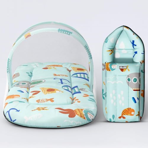 Image of StarAndDaisy 2-in-1 Baby Sleeping Bag with Mosquito Net for Newborn -Soft & Breathable Cotton Sleeping Sack Cum Wrapper /Foldable Bag for Baby Protection /Infant (0-12 Months) (Aqua Print)