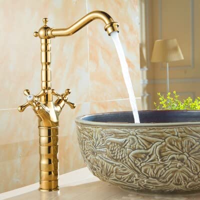 Robinet de lavabo mitigeur antique or et noir pour salle de bain et cuisine