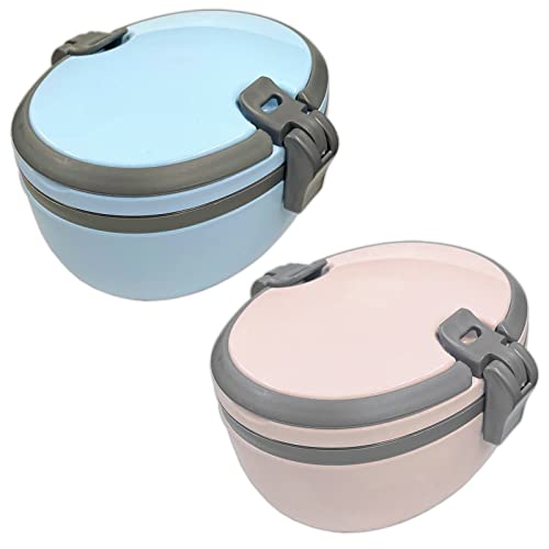 HAC24 2er Set Brot- und Lunchbox mit 2 Fächern Vesperdose Hellblau & Hellrosa Brotdose Snackbox Vorratsbox Brotbüchse Kunststoff BPA Frei