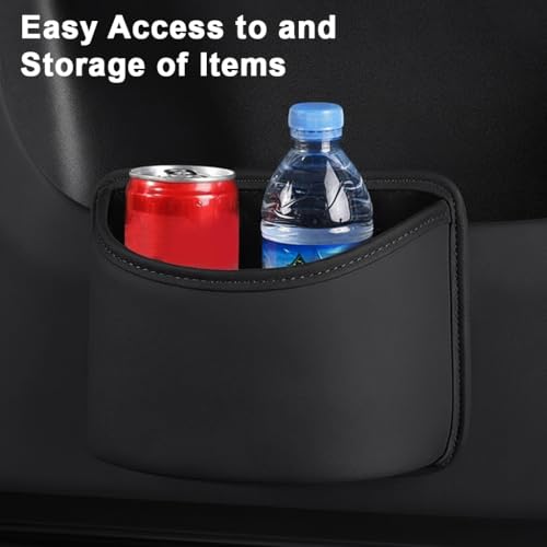 Image of STHIRA Car Organizer Pouch, Sleek PU Leather Trash Bin with Back Clips, Car Seat Side Pocket, Multi-Purpose Clamp On Storage Bin for Trash, Water Bottle, Accessories, and Gadgets, 20.5x16x7cm