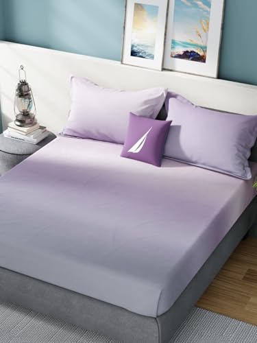 Image of NAUTICA 160TC Super Soft 100% Cotton King Bedsheet with 2 Pillow Covers -3Pc Set (Bradford) Solid-Purple /Mauve