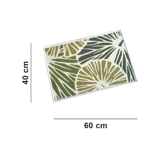 Image of Matz&More Floral Lotus Leaf Floor Mat | 40x60 CM | Green | Nylon Tufted Gel Baking Anti-Slip | Doormat for Home Entrance, Kitchen & Bedroom