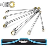 DURATECH メガネレンチセット フレックスラチェットレンチ ラチェットメガネレンチ ロングタイプ なめたボルト・ナット対応可能 8～19mm 72ギア 両頭首振型 CR-V鋼製 鏡面仕上げ 収納バッグ付属 6本セット