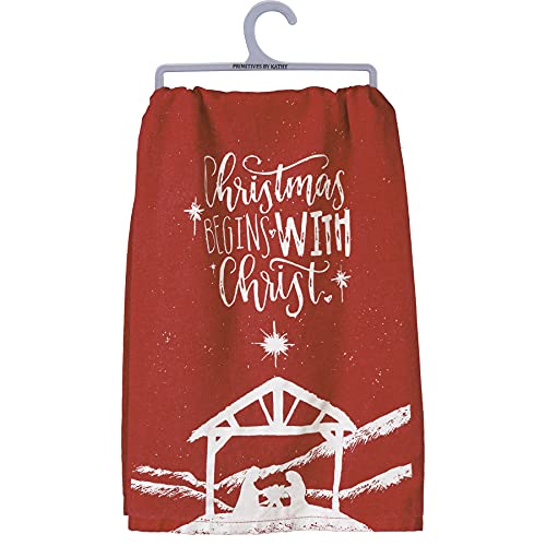 Primitives by Kathy Decorative Kitchen Towel Nativity Scene Christmas Begins with Christ