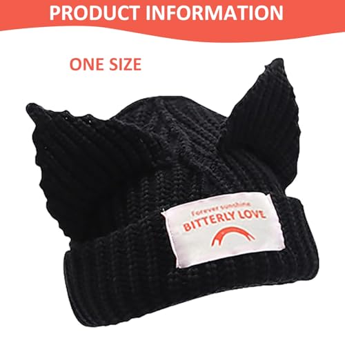 Gorro de punto con orejas de gato negro para mujer 3