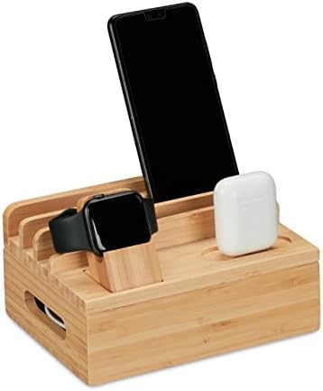 Stazione Ricarica Legno Per Dispositivi - Organizer Con USB Per Telefono, Tablet, Orologio