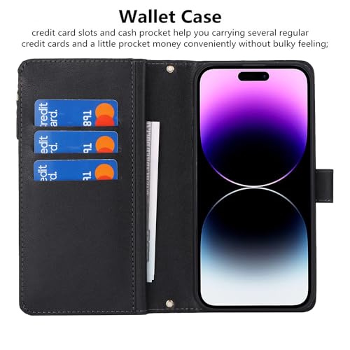 iCoverCase Compatible with iPhone 15 Pro Crossbody Case with Strap, Wallet Phone Case Card Holder [Not Detachable] PU Leather Kickstand Zipper Lanyard Case 6.1" (Black) by iCoverCase - Image 5