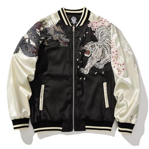Phoenix Embroidered Men's Bomber Jacket Japanese Style Oversized Streetwear Full-Zip Spring Fall Windbreaker Coat2