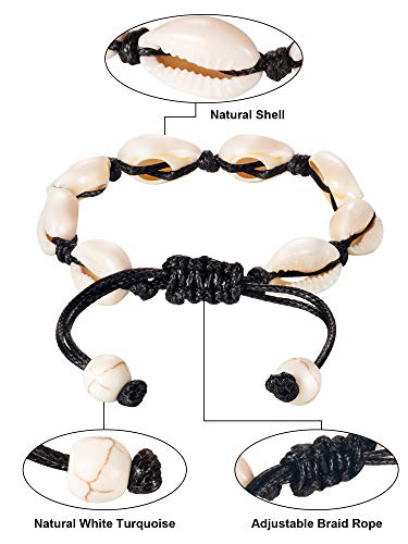 meekoo 2 Pieces Boho Natural Shell Anklet Bracelet Handmade Beach Foot Jewelry Adjustable Beaded Anklet for Women2