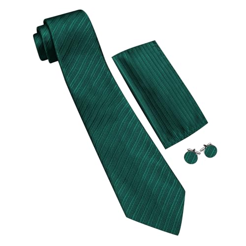 Image of Barry.Wang Solid Striped Tie for Men Silk Necktie Pocket Square Cufflinks Formal Wedding Party Business