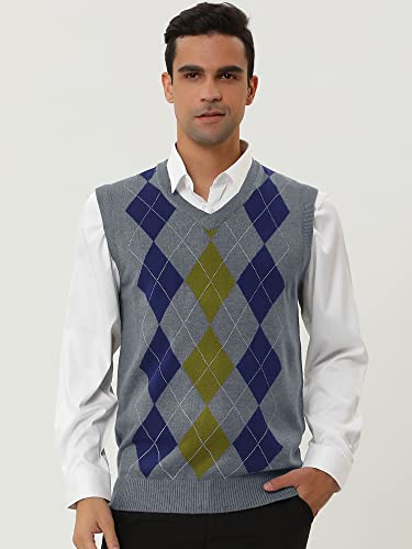 Lars Amadeus Men's Casual Argyle Vest Sweater V Neck Slim Fit Sleeveless Knit Pullover3