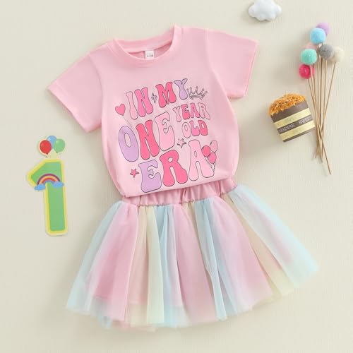 Toddler Infant Baby Girls 1st Birthday Outfits Summer 1 Year Old Clothes Short Sleeve Tops + Tutu Skirt Set4