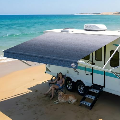 19.5oz Heavy Duty RV Awning Fabric Replacement 5-Layer Rip-Stop No-Hole Vinyl Camper Awning Waterproof UV-Resistant RV Canopy for Trailer & Motorhome Awning Universal Fit 16FT (Fabric 152)