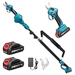 Seesii Secateur electrique avec Perche, Portée de 4,6 m, Secateur Telescopique Electrique & Sécateur à Batterie 2-en-1, 33 mm Sécateur Électrique sans fil, 2x2.0 Ah Batteries, 600 W Moteur Sans Balai