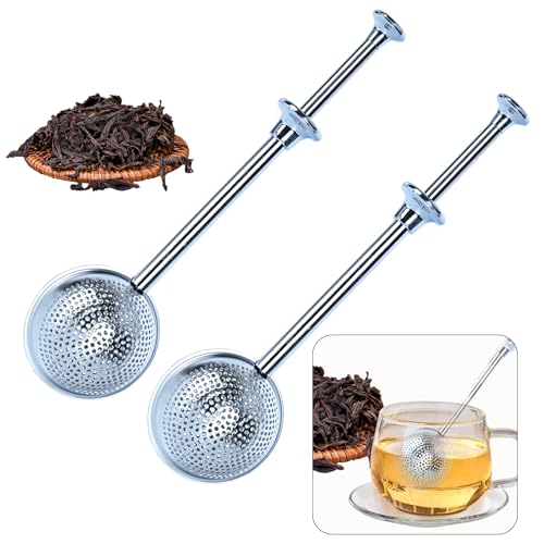 Lot de 2 passoires à thé pour thé en vrac - En acier inoxydable - Grand infuseur à thé avec poignée télescopique - Accessoire pour thé, café, épices