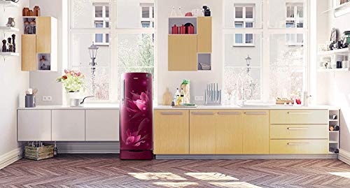 Image of Samsung 192 L 4 Star Inverter Direct Cool Single Door Refrigerator(RR20T182XR8 /HL, Blooming Saffron Red, Base Stand with Drawer)
