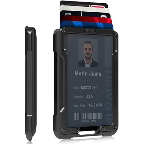 MURADIN Black Aluminum Wallet for ID – Metal Card Holder RFID Wallets – Minimalist Cards Case for Men Cover