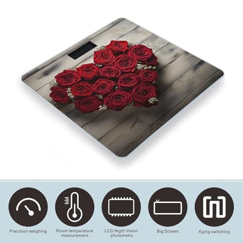 Báscula de baño digital roja con diseño de rosas y forma de corazón miniatura 3