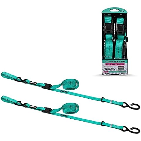 SpeedStrap Shreddy Lyfe Tie Down Straps for Motorcycles, Surfboards, Bikes, Cargo - (2) 1" x 10' Straps, 1,200 lbs. Break Strength, Easy Snap S Hooks and Soft Tie - Teal Cover
