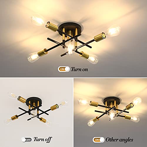 Uofus 5 Light Semi Flush Mount Ceiling Light Fixture Matte With E26 Base Modern Black And Gold Chandelier Ceiling Lamp For Farmhouse Hallway Kitchen Dining Room Bedroom Study Living Room Bathroom #TOP2