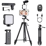 Vlogging Kit for iPhone Android, 53' Phone Tripod with Microphone, LED Light, Wireless Remote, Vlogging Camera for YouTube Starter