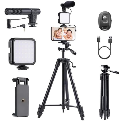 Vlogging Kit with Tripod Microphone LED Light Remote